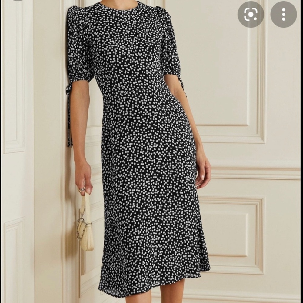 Reformation Black with White Polka Dot Midi Dress